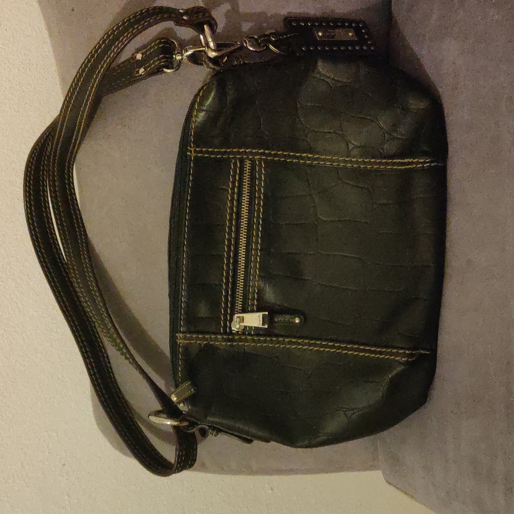 Reptile Embossed Black Leather Bag